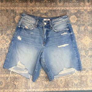 Forever 21 Light Blue Distressed Denim Bermuda Shorts 26 Summer Casual Festival
